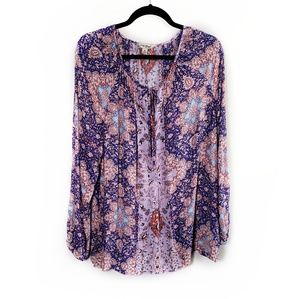 Lucky Brand Abstract Tile Print Blouse Top